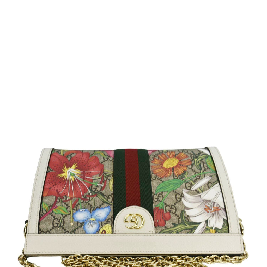 GUCCI Ophidia Web Small Gucci Floral Canvas Chain Shoulder Bag Beige 503877
