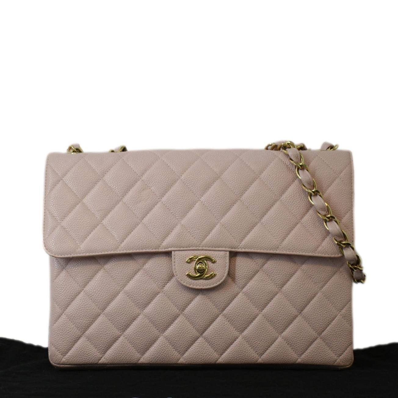 Chanel  Classic Jumbo Single Flap Caviar Leather Shoulder Bag Dusty Pink