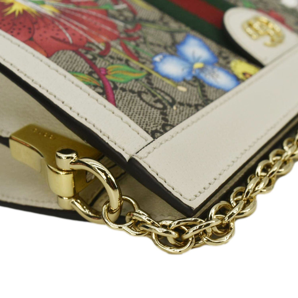 GUCCI Ophidia Web Small Gucci Floral Canvas Chain Shoulder Bag Beige 503877
