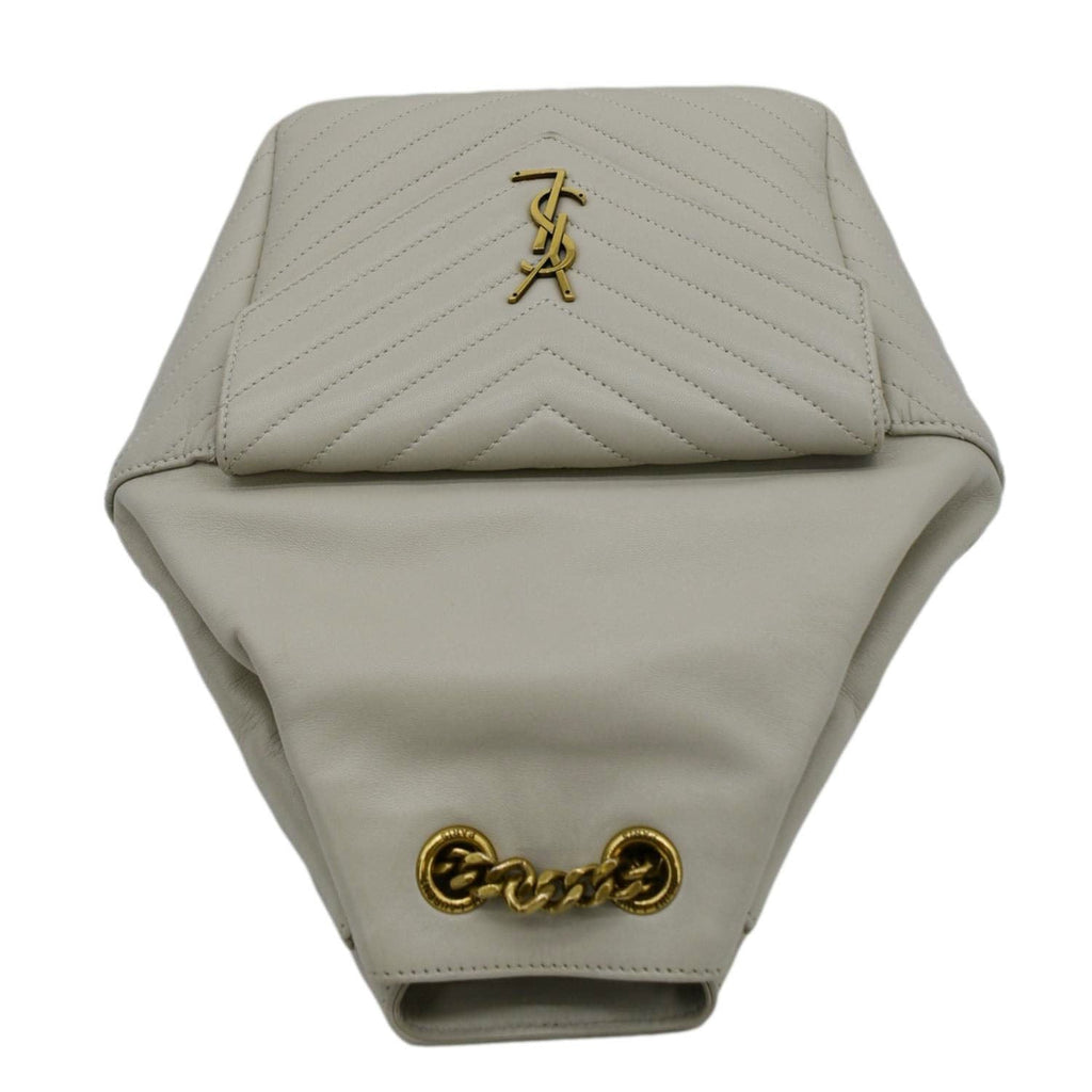 YVES SAINT LAURENT Joe Drawstring Leather Backpack Bag Off White