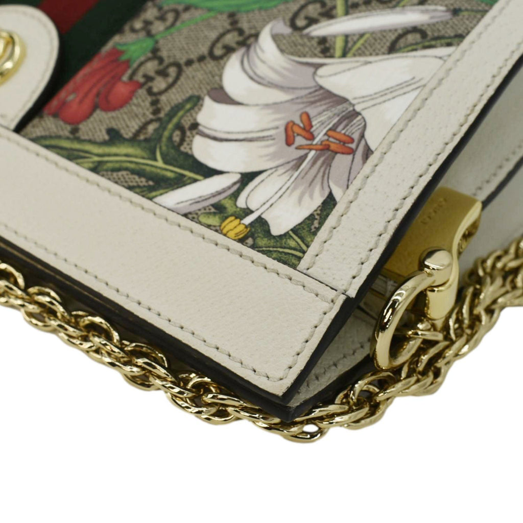 GUCCI Ophidia Web Small Gucci Floral Canvas Chain Shoulder Bag Beige 503877