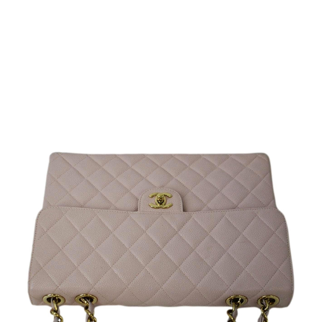 Chanel  Classic Jumbo Single Flap Caviar Leather Shoulder Bag Dusty Pink