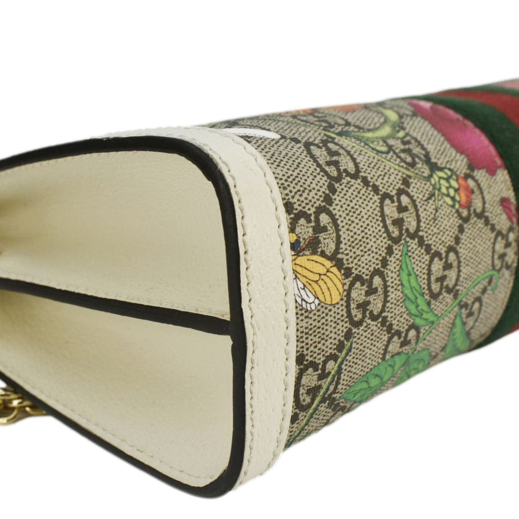 GUCCI Ophidia Web Small Gucci Floral Canvas Chain Shoulder Bag Beige 503877