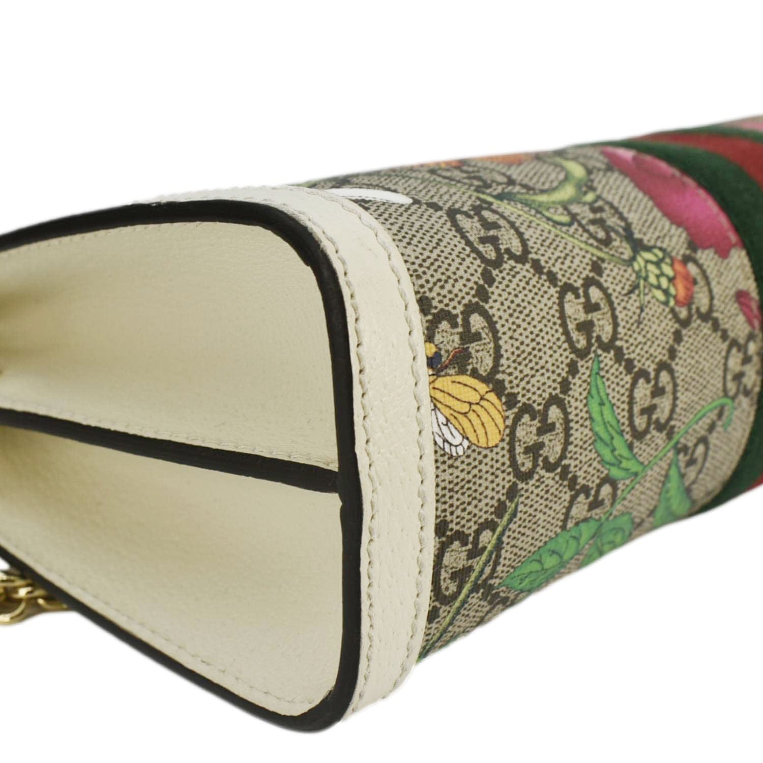 GUCCI Ophidia Web Small Gucci Floral Canvas Chain Shoulder Bag Beige 503877