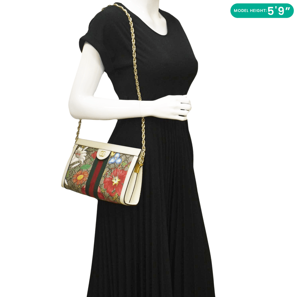 GUCCI Ophidia Web Small Gucci Floral Canvas Chain Shoulder Bag Beige 503877