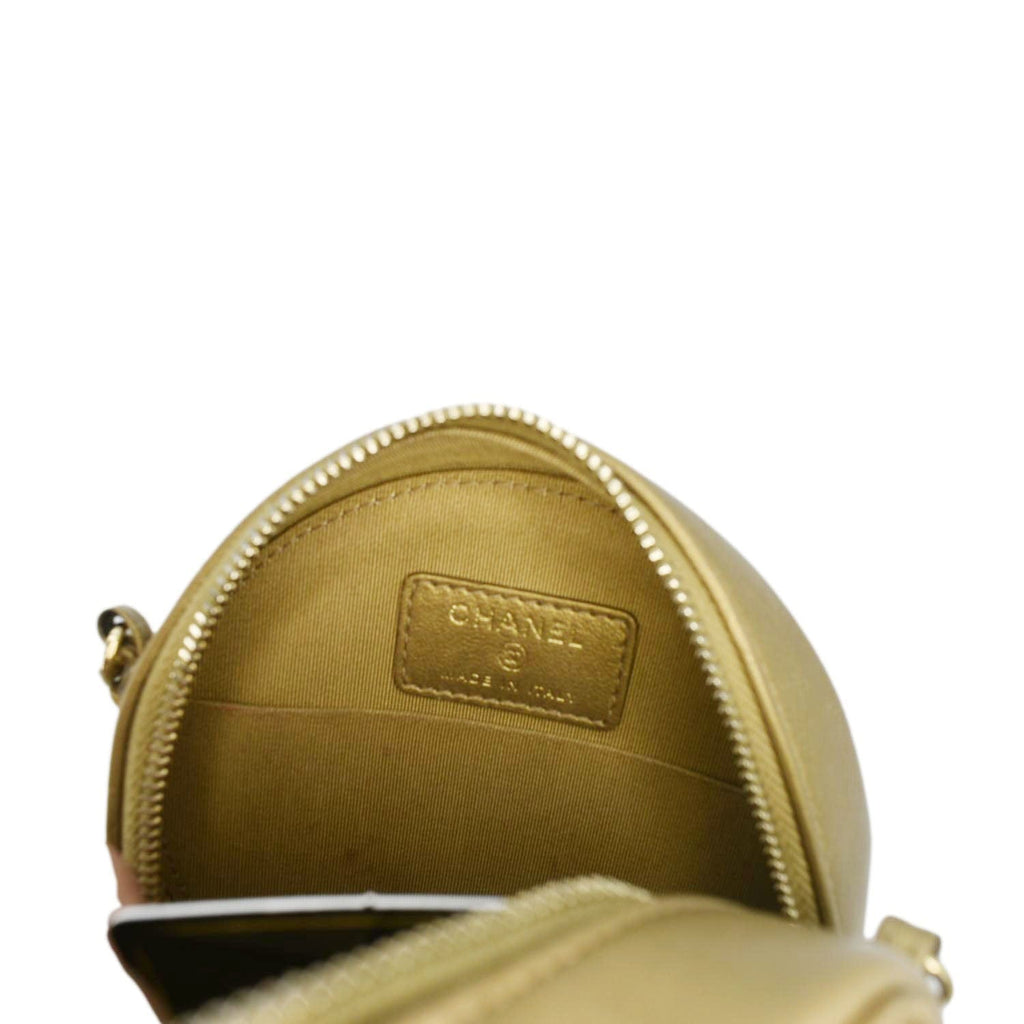 Chanel Egyptian Amulet Round Quilted Metallic Lambskin Chain Clutch Crossbody Bag Gold