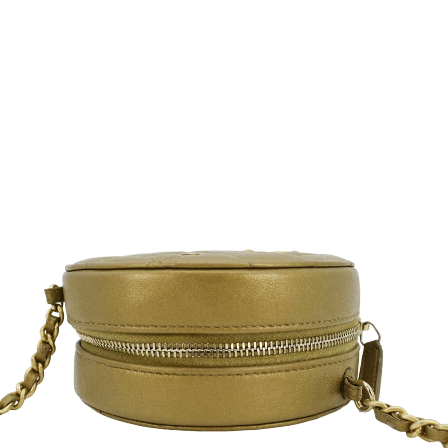Chanel Egyptian Amulet Round Quilted Metallic Lambskin Chain Clutch Crossbody Bag Gold