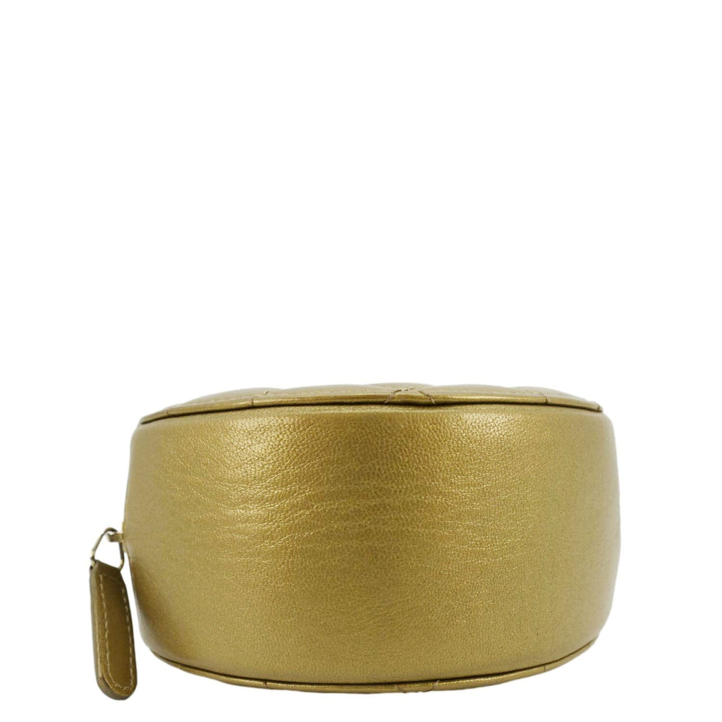Chanel Egyptian Amulet Round Quilted Metallic Lambskin Chain Clutch Crossbody Bag Gold