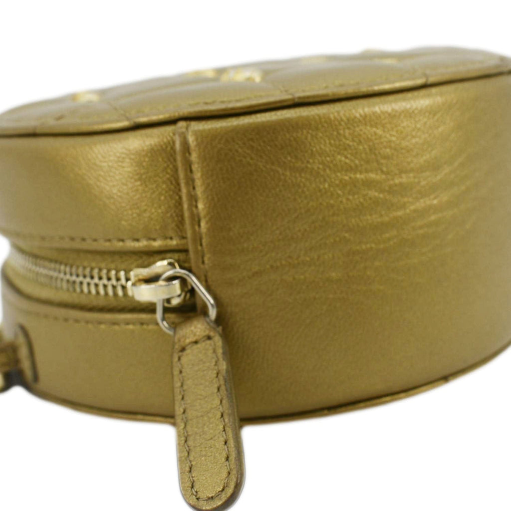 Chanel Egyptian Amulet Round Quilted Metallic Lambskin Chain Clutch Crossbody Bag Gold