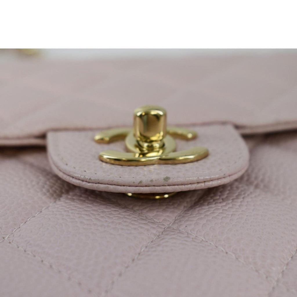 Chanel  Classic Jumbo Single Flap Caviar Leather Shoulder Bag Dusty Pink