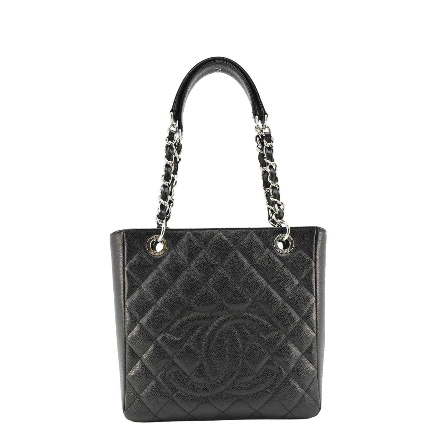 Chanel PST Petit  Quilted Caviar Leather Shopping Tote Bag Black