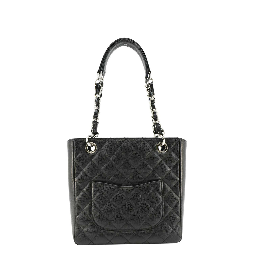 Chanel PST Petit  Quilted Caviar Leather Shopping Tote Bag Black