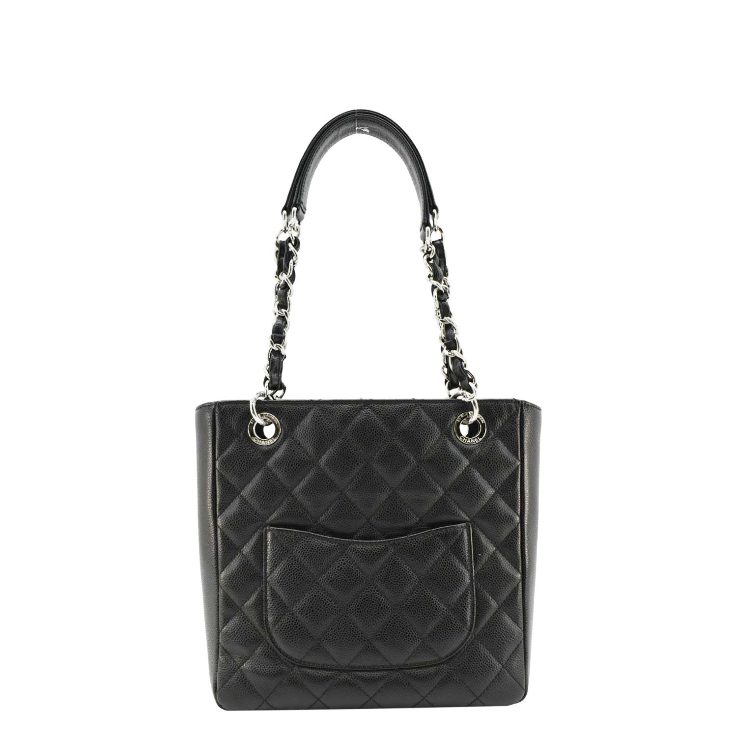 Chanel PST Petit  Quilted Caviar Leather Shopping Tote Bag Black