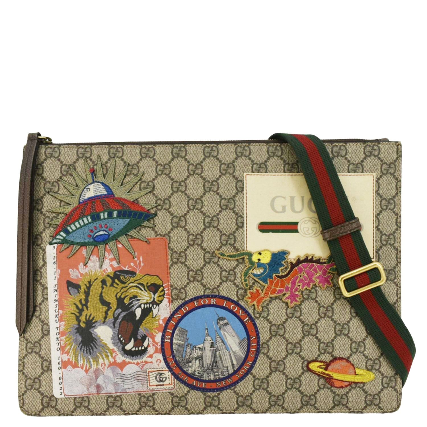 GUCCI  Courrier Web Gucci Canvas Messenger Bag Beige 474083