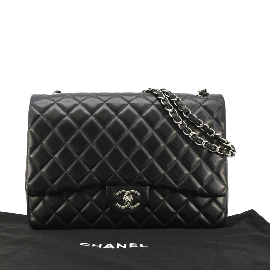 Chanel Maxi Double Flap Leather Shoulder Bag Black