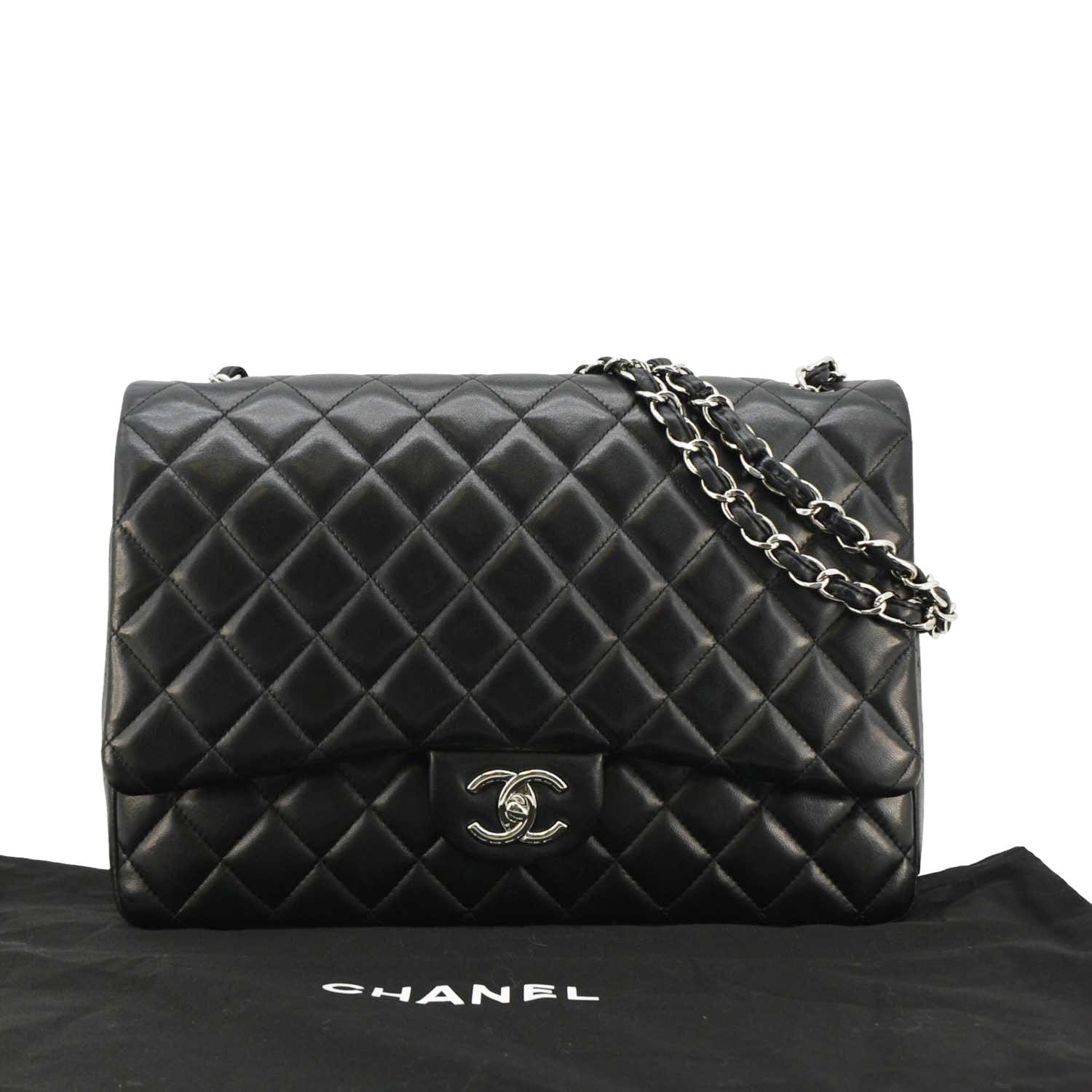 Chanel Maxi Double Flap Leather Shoulder Bag Black