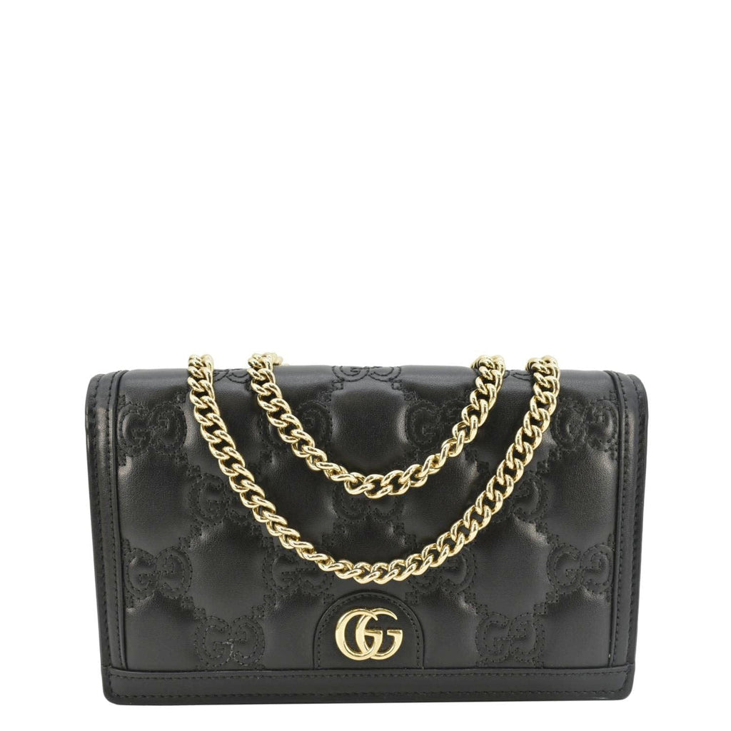GUCCI Gucci Matelasse Leather Chain Wallet Shoulder Bag Black 723787