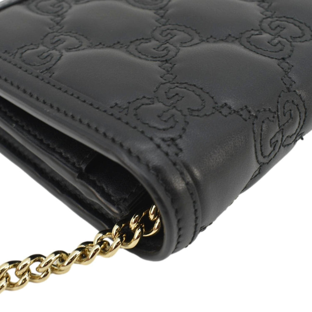 GUCCI Gucci Matelasse Leather Chain Wallet Shoulder Bag Black 723787