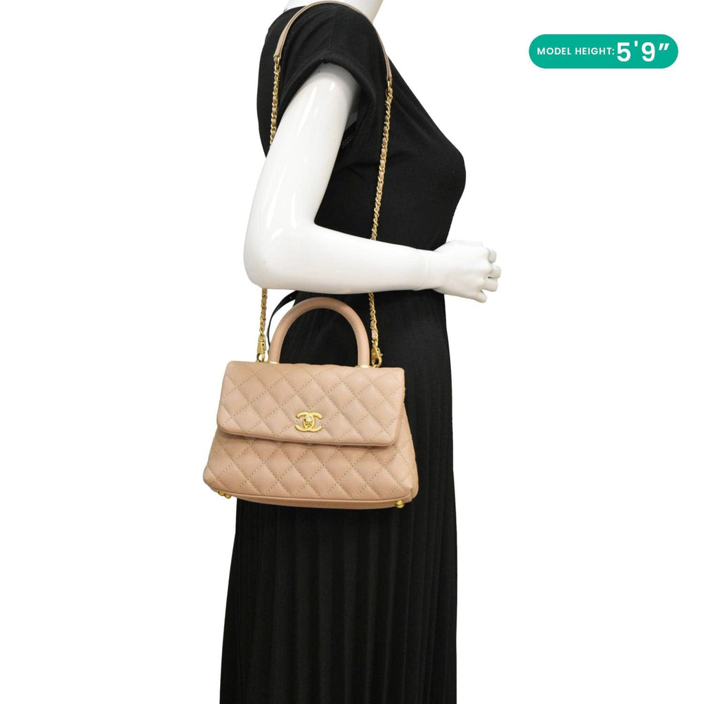 Chanel CC Coco Flap Caviar Leather Top Handle Shoulder Bag Light Pink