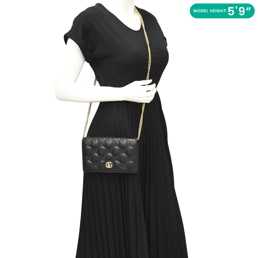 GUCCI Gucci Matelasse Leather Chain Wallet Shoulder Bag Black 723787