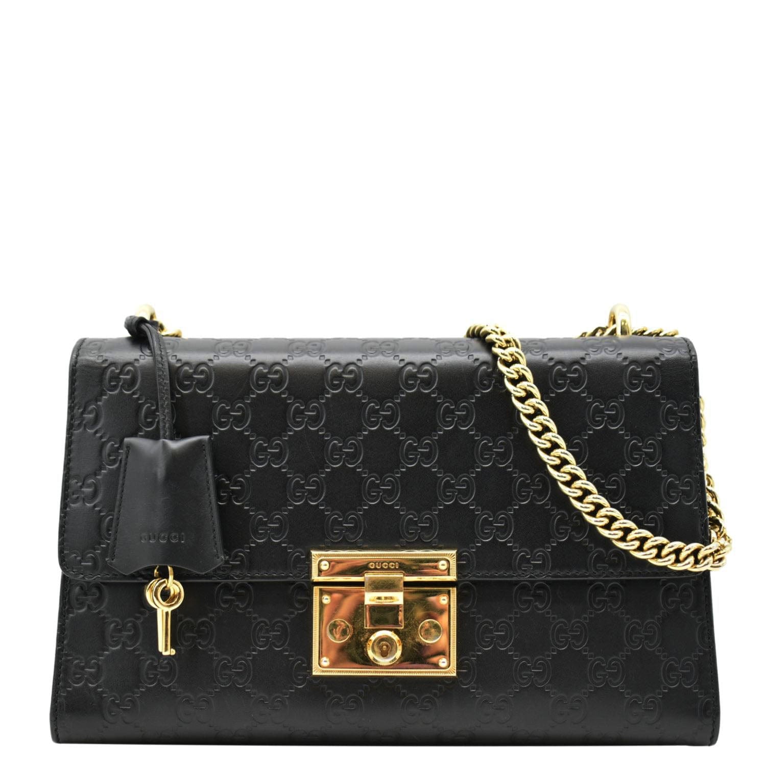 GUCCI Padlock Medium Gucci Leathrer Chain Shoulder Bag Black 409486