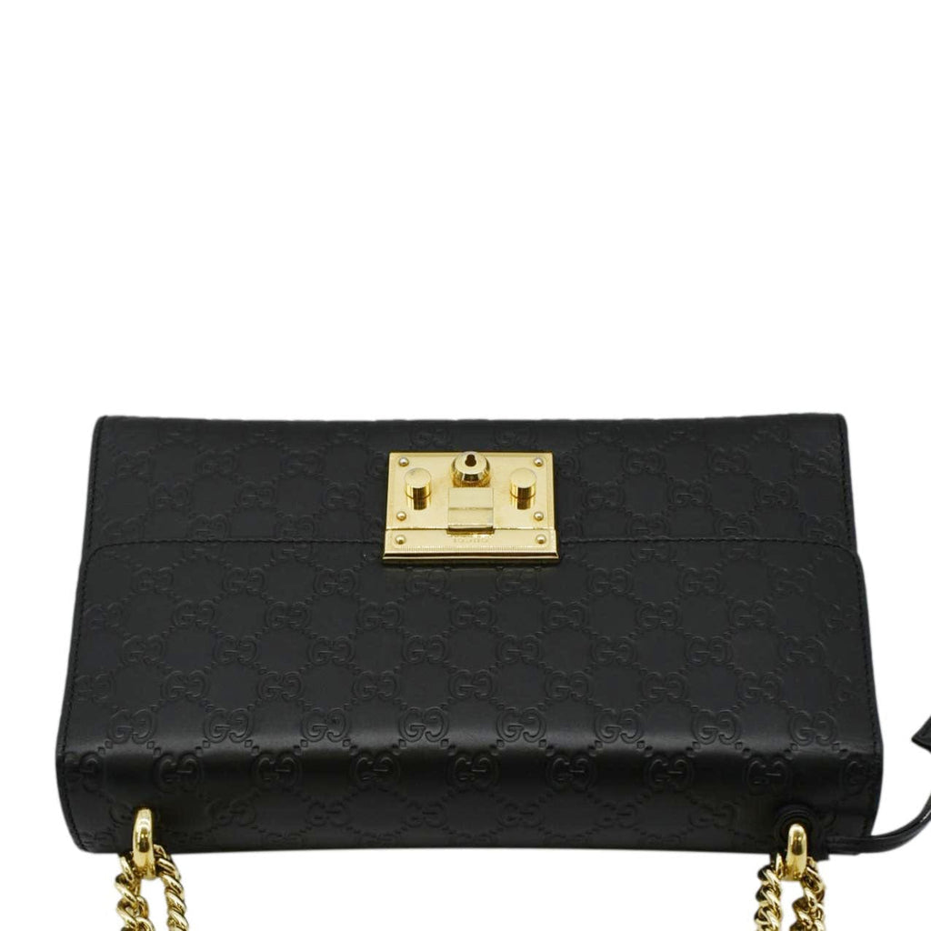 GUCCI Padlock Medium Gucci Leathrer Chain Shoulder Bag Black 409486