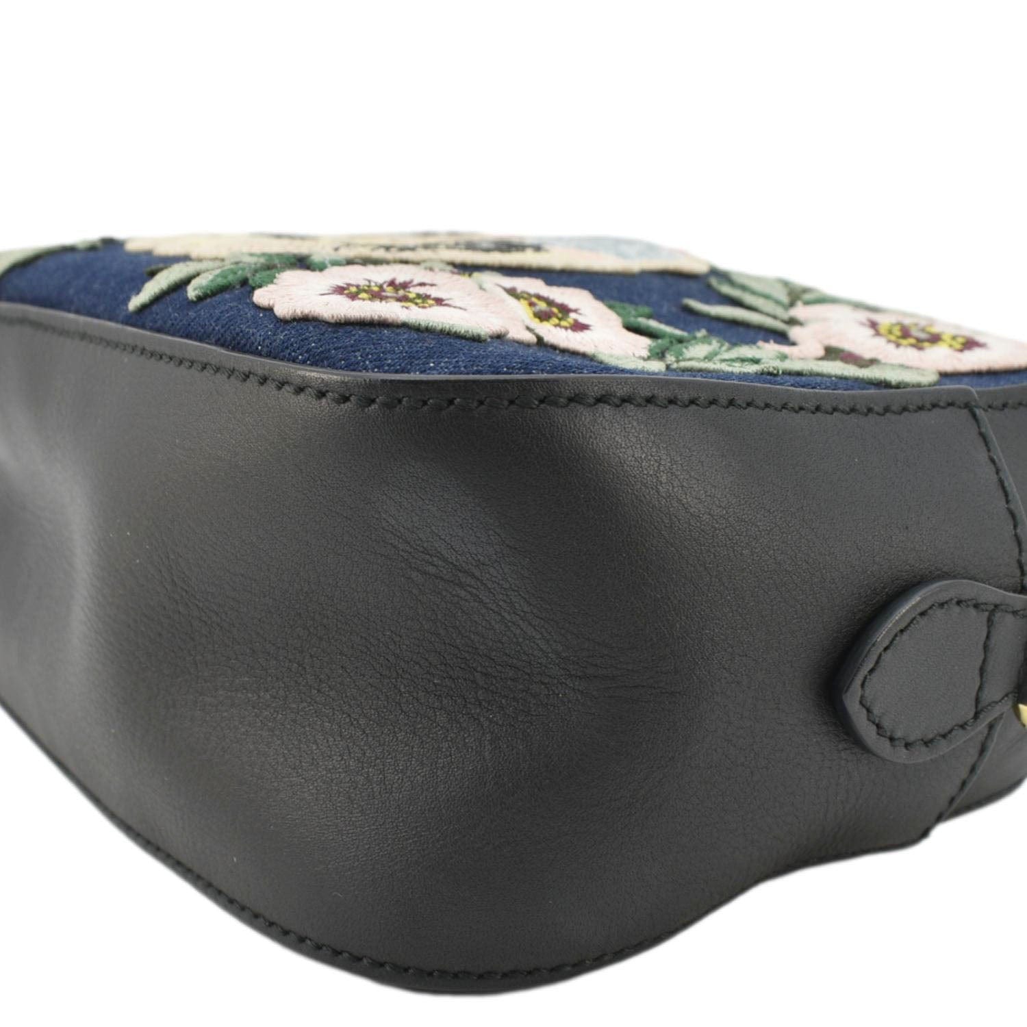 GUCCI Embroidered Denim Camera Crossbody Bag Blue 456547
