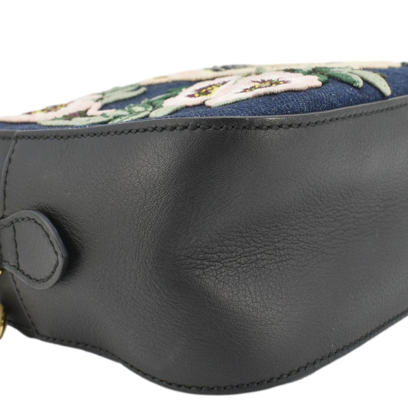 GUCCI Embroidered Denim Camera Crossbody Bag Blue 456547