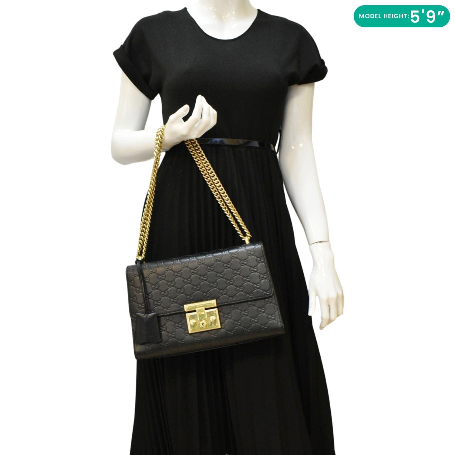 GUCCI Padlock Medium Gucci Leathrer Chain Shoulder Bag Black 409486