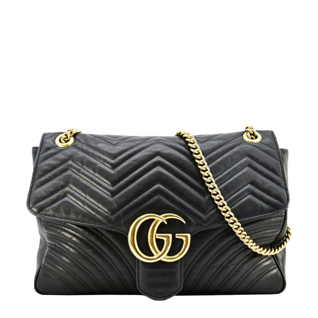 GUCCI Gucci Marmont Large Matelasse Leather Shoulder Bag Black 498090