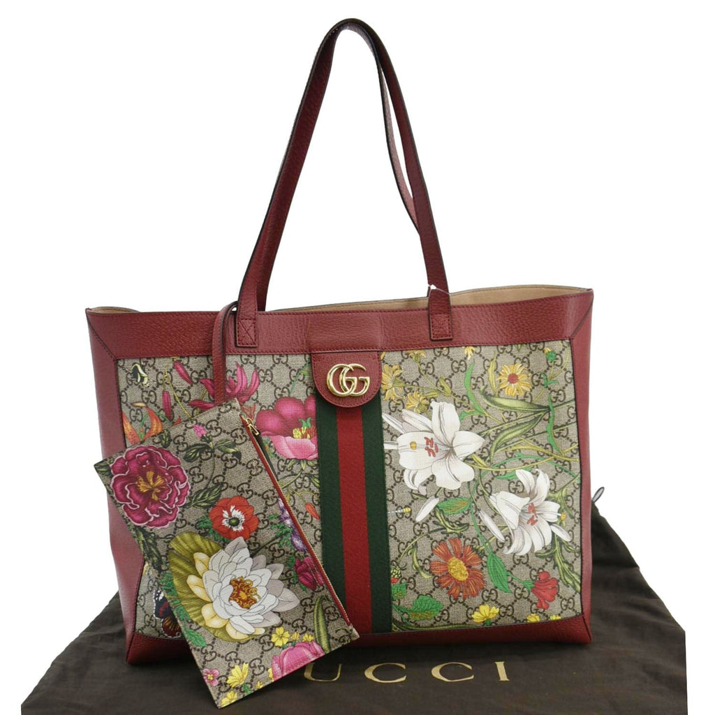 GUCCI Ophidia Medium Floral Gucci Supreme Tote Shoulder Bag Beige 547947