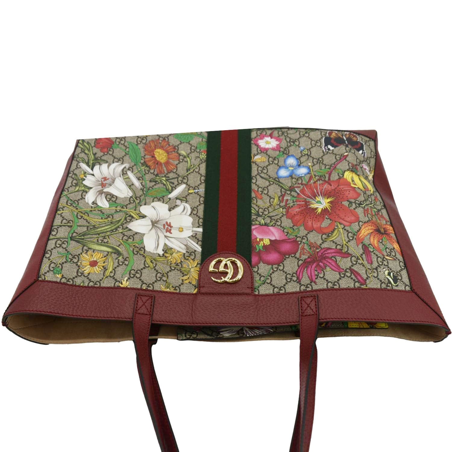GUCCI Ophidia Medium Floral Gucci Supreme Tote Shoulder Bag Beige 547947