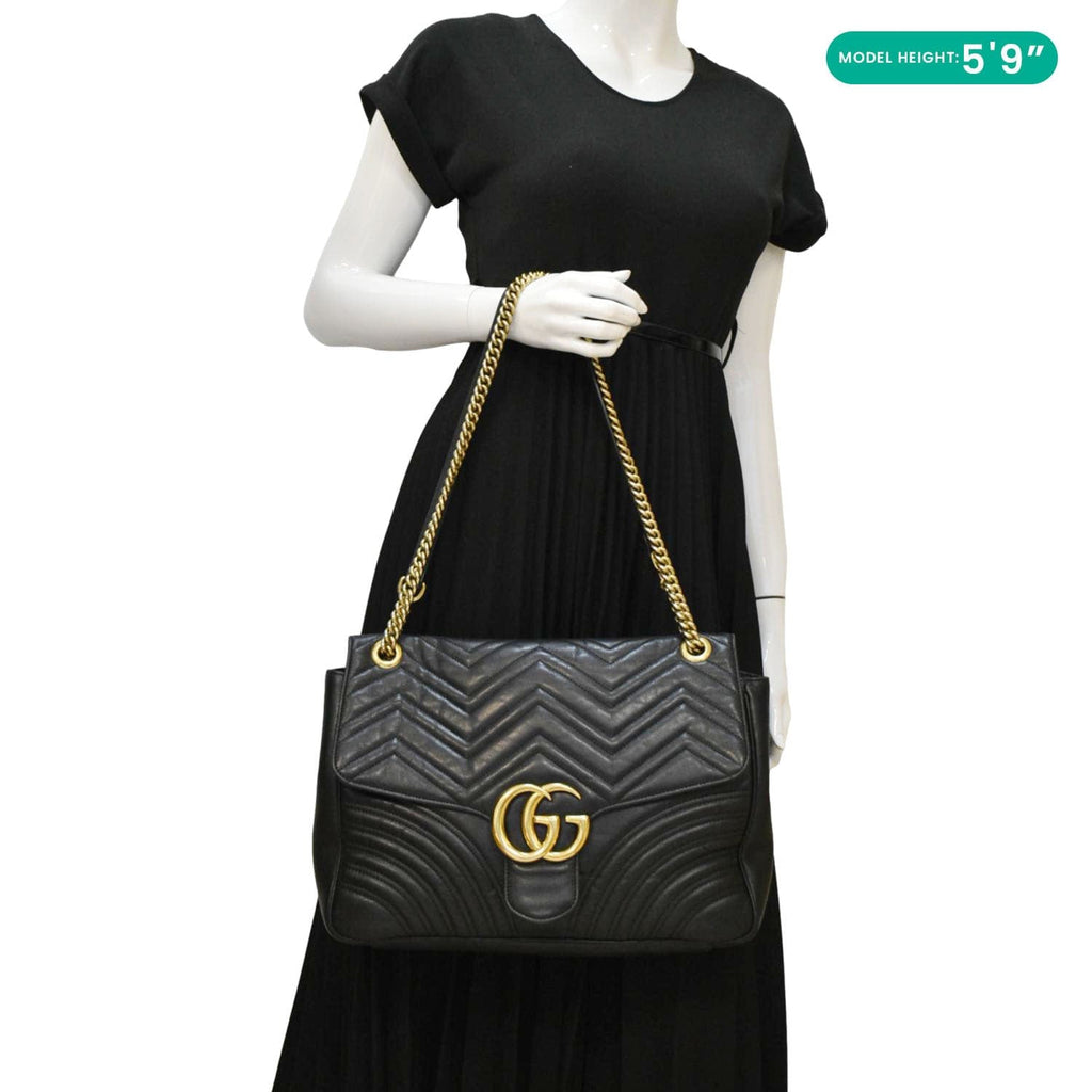 GUCCI Gucci Marmont Large Matelasse Leather Shoulder Bag Black 498090
