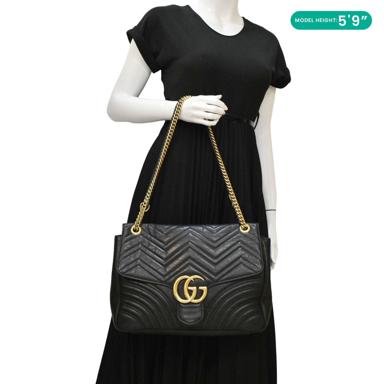 GUCCI Gucci Marmont Large Matelasse Leather Shoulder Bag Black 498090