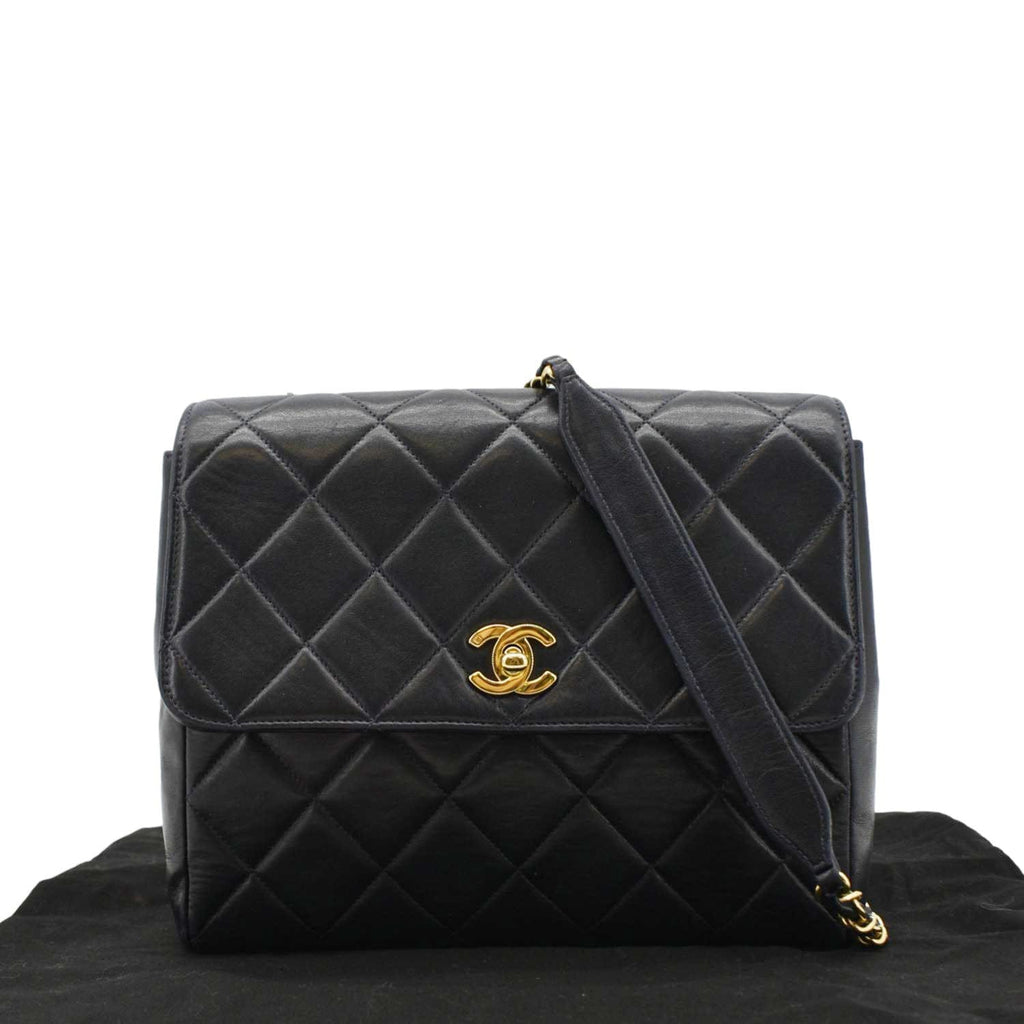 Chanel Square CC Flap  Quilted Leather Shoulder Bag Black
