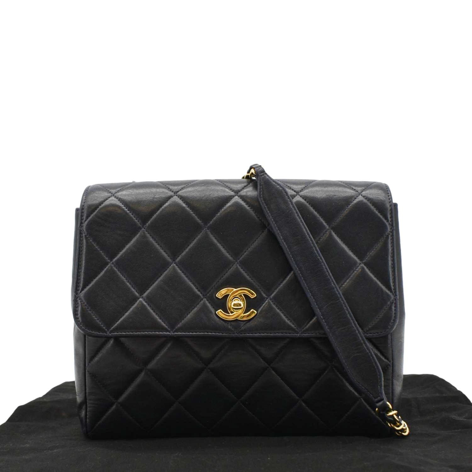 Chanel Square CC Flap  Quilted Leather Shoulder Bag Black