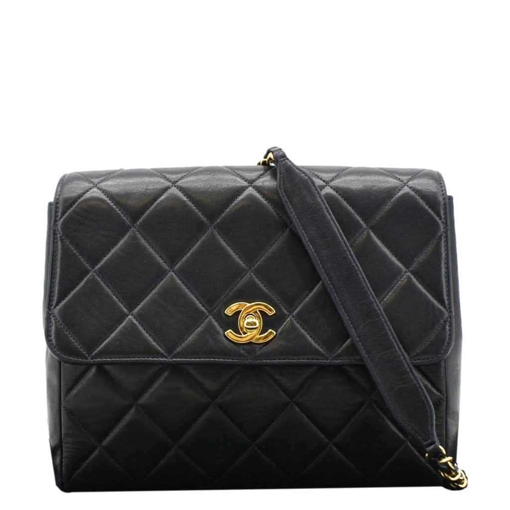 Chanel Square CC Flap  Quilted Leather Shoulder Bag Black