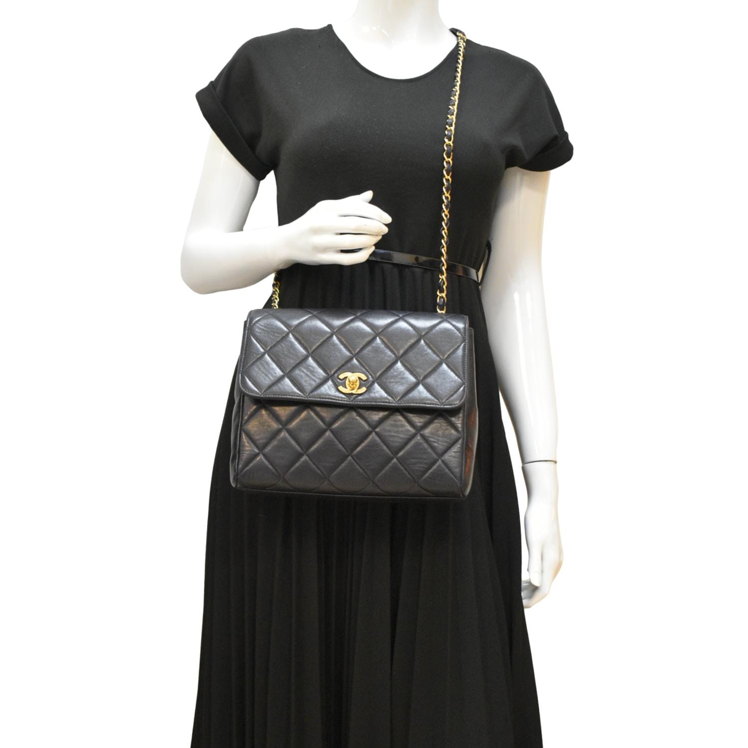 Chanel Square CC Flap  Quilted Leather Shoulder Bag Black