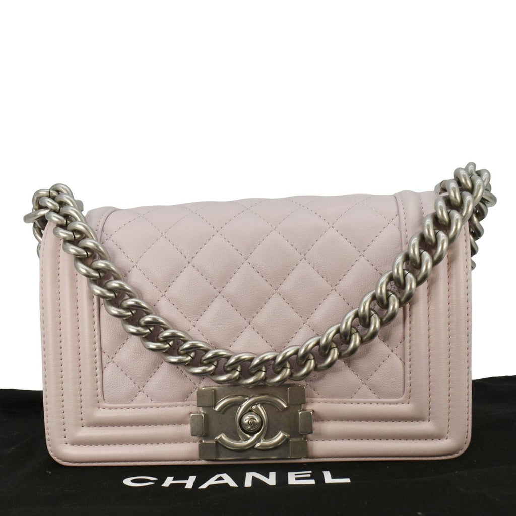 Chanel Small Flap Boy Quilted Leather Shoulder Bag Pink