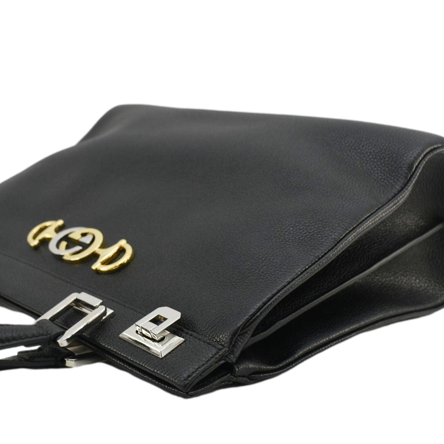 GUCCI Zumi Medium Leather Top Handle Shoulder Bag Black 564714