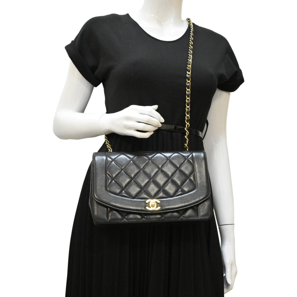 Chanel Diana Flap  Quilted Leather Shoulder Bag Black