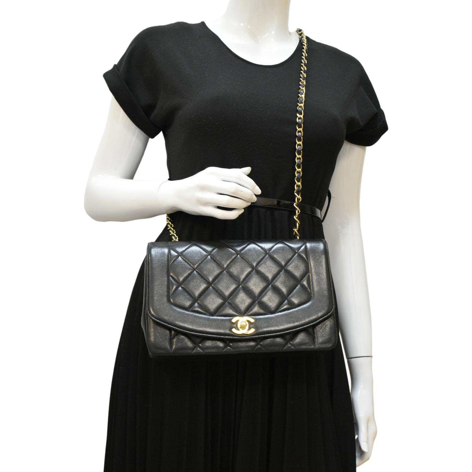 Chanel Diana Flap  Quilted Leather Shoulder Bag Black