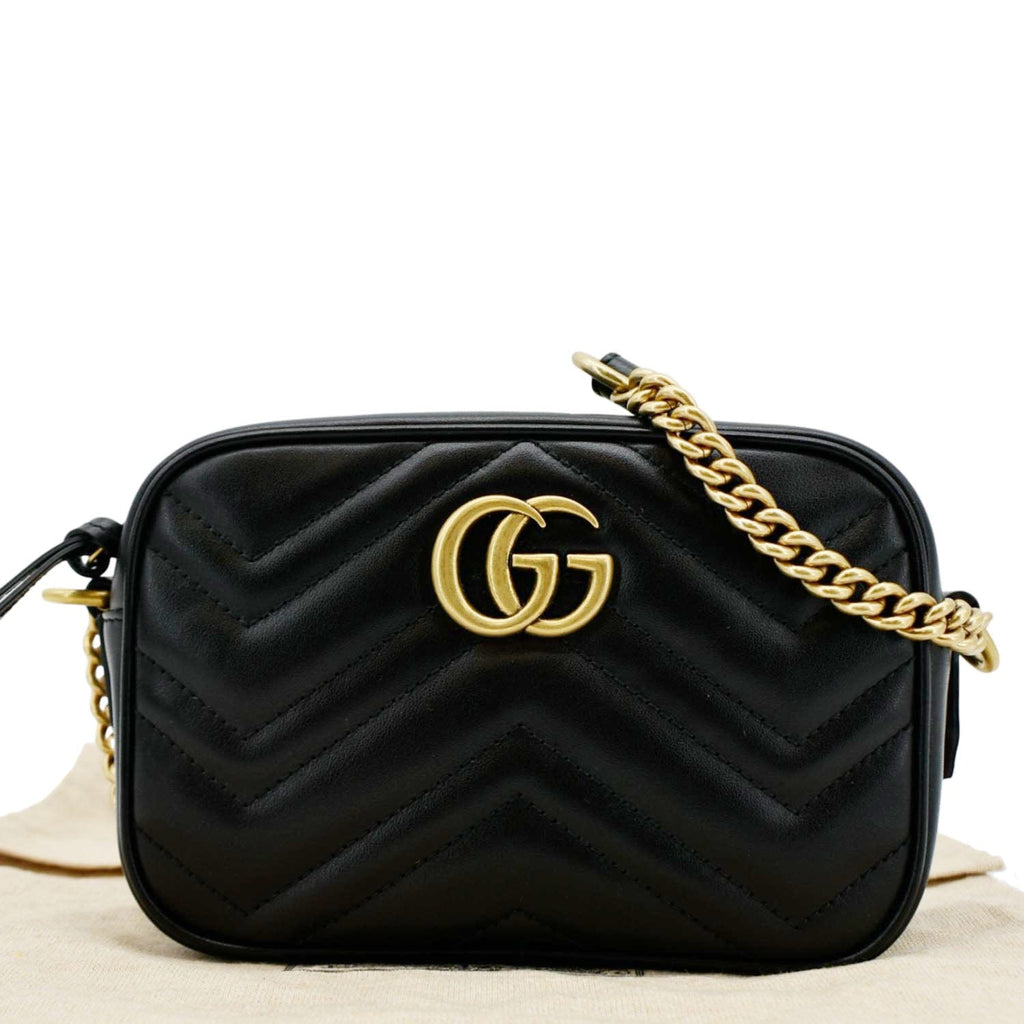 GUCCI Gucci Marmont Mini Calfskin Matelasse Crossbody Camera Bag Black 634785