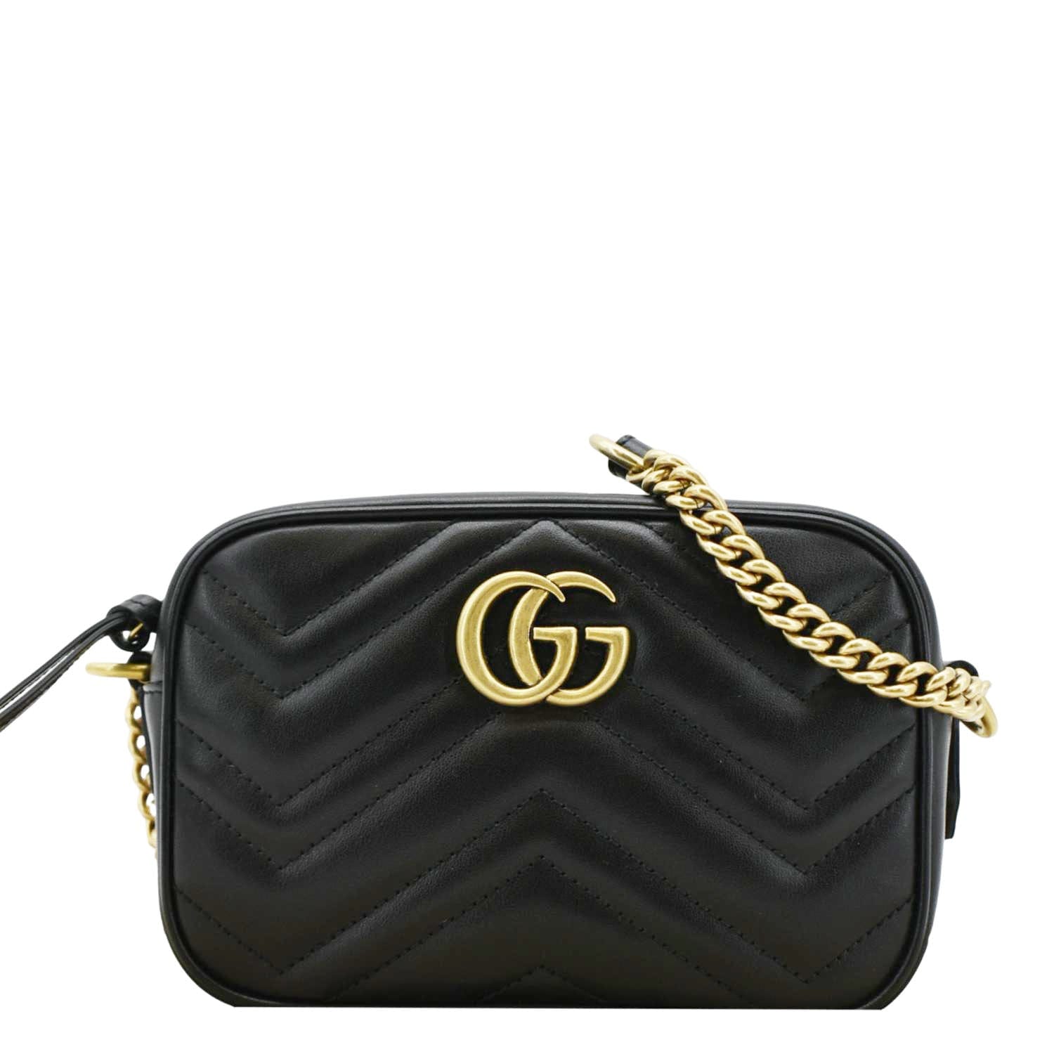 GUCCI Gucci Marmont Mini Calfskin Matelasse Crossbody Camera Bag Black 634785