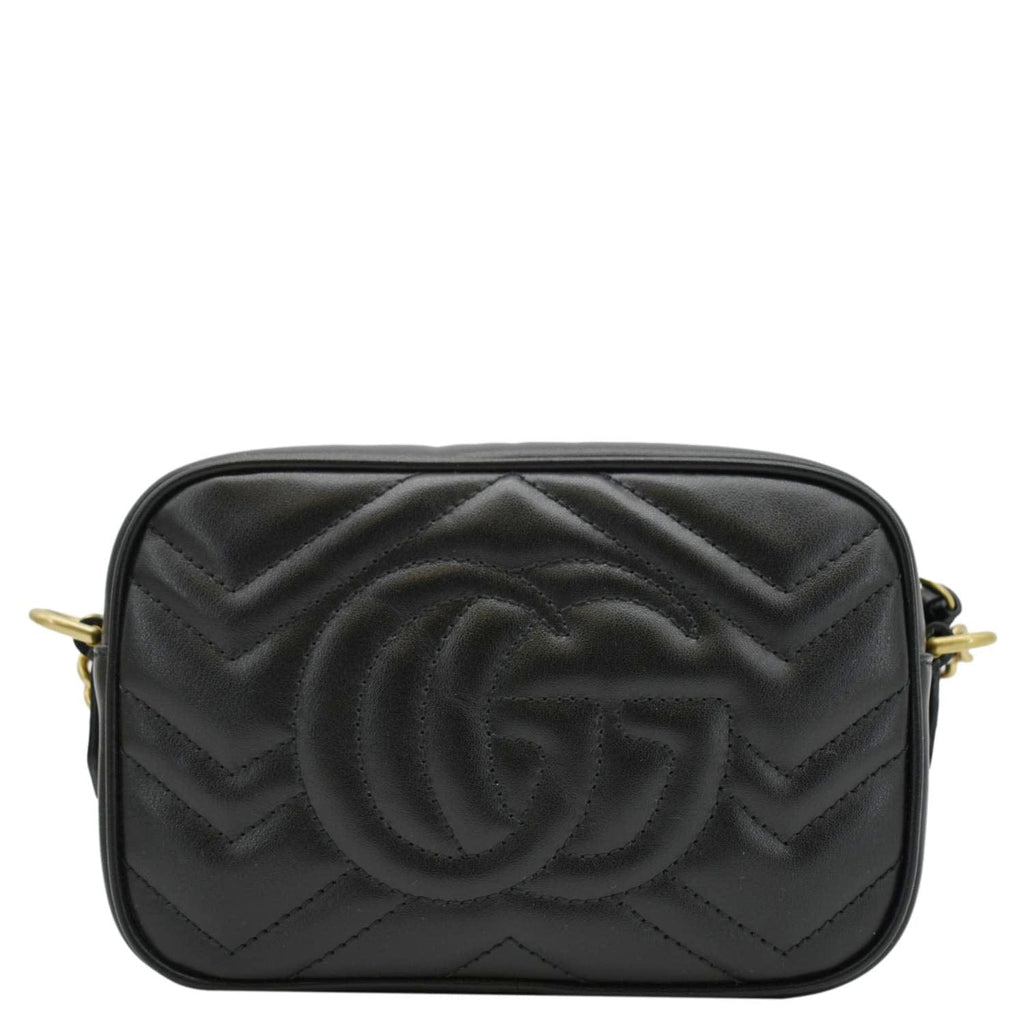 GUCCI Gucci Marmont Mini Calfskin Matelasse Crossbody Camera Bag Black 634785