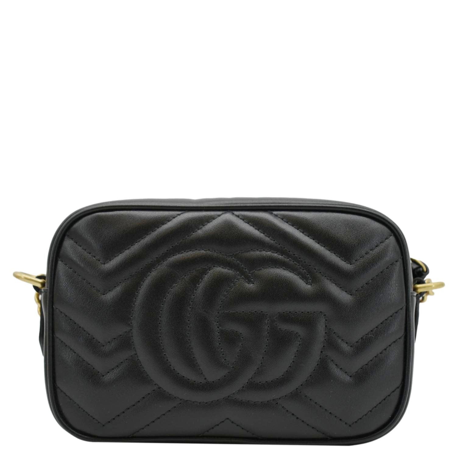 GUCCI Gucci Marmont Mini Calfskin Matelasse Crossbody Camera Bag Black 634785