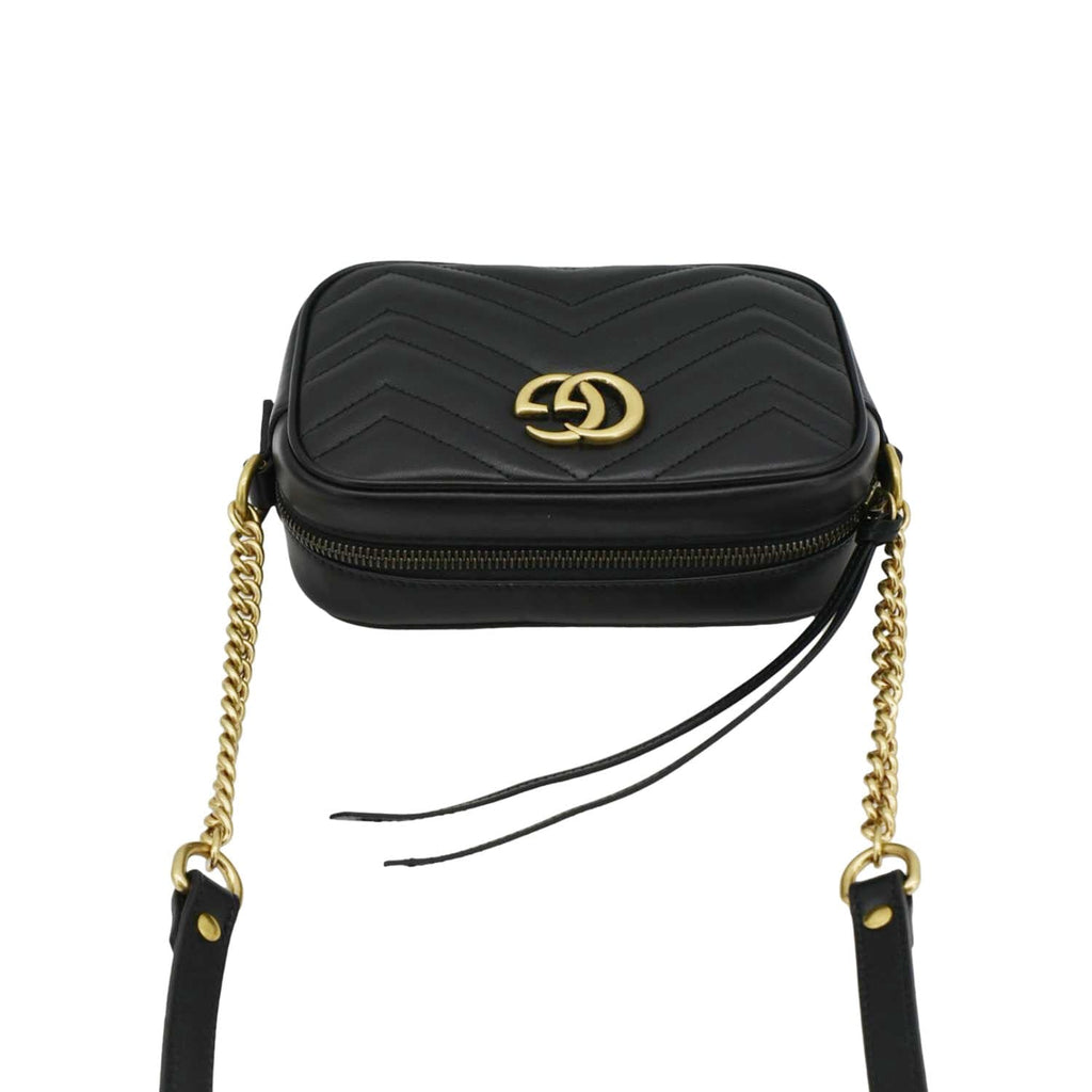 GUCCI Gucci Marmont Mini Calfskin Matelasse Crossbody Camera Bag Black 634785