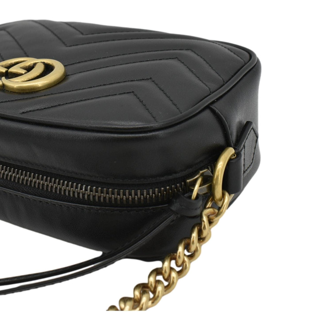 GUCCI Gucci Marmont Mini Calfskin Matelasse Crossbody Camera Bag Black 634785