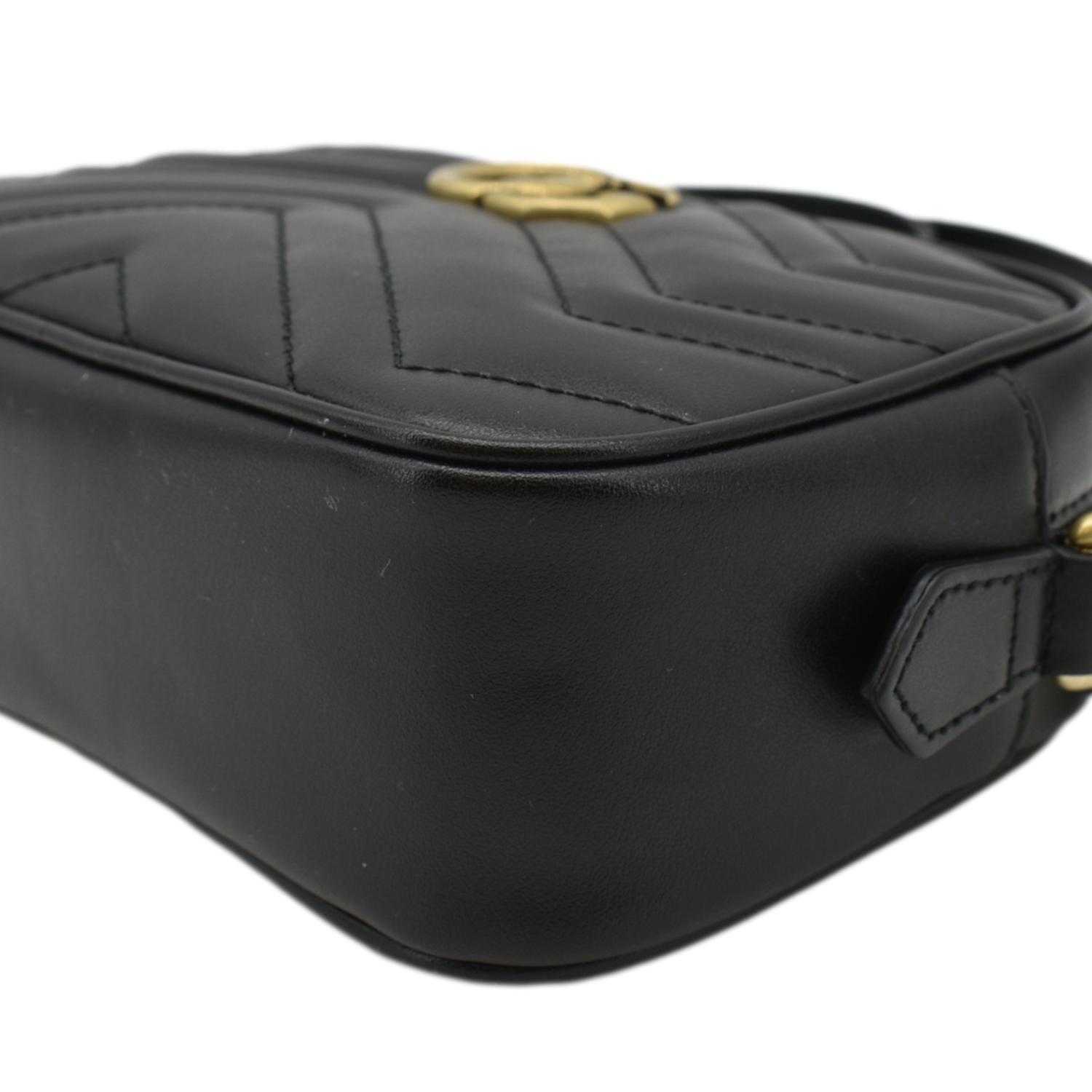 GUCCI Gucci Marmont Mini Calfskin Matelasse Crossbody Camera Bag Black 634785