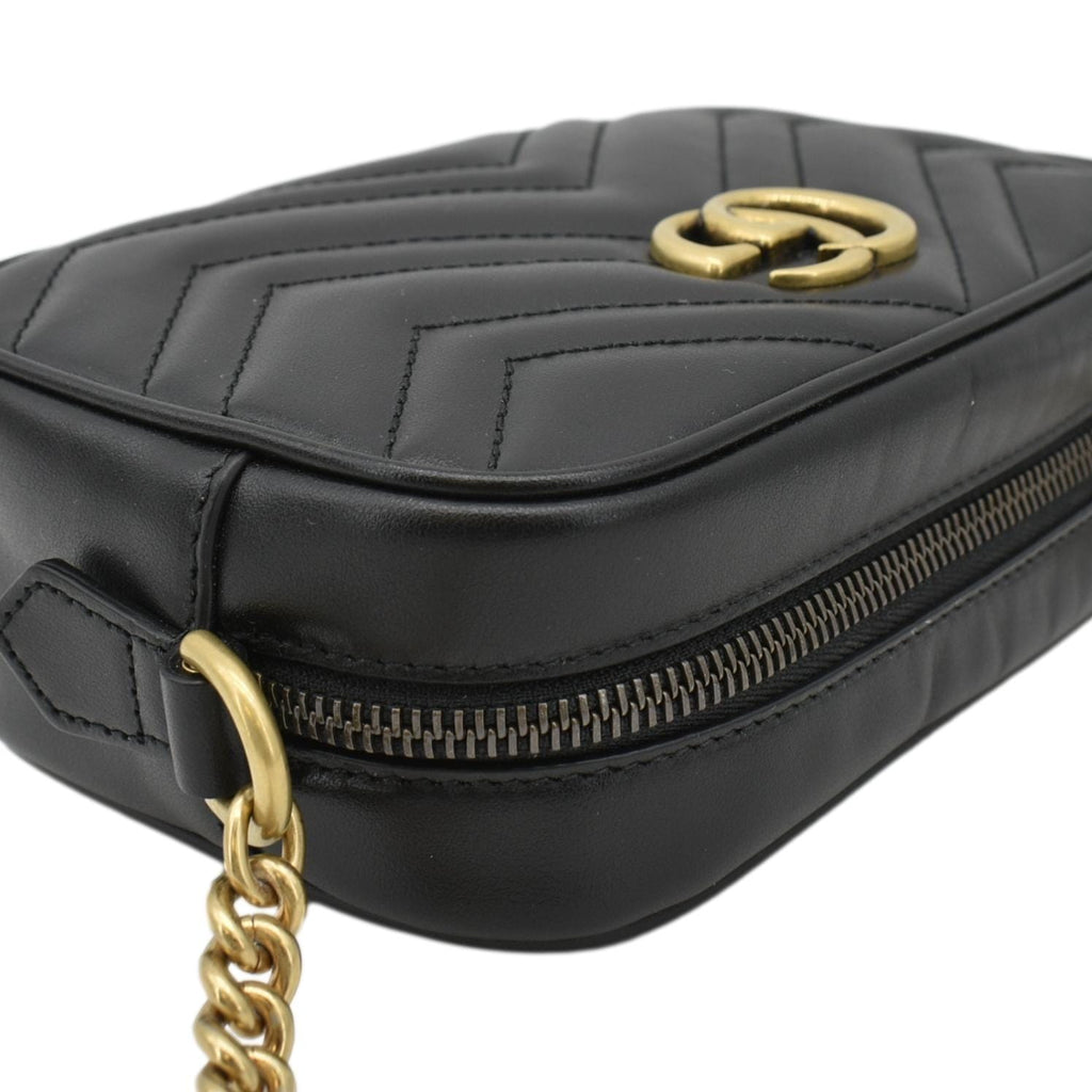GUCCI Gucci Marmont Mini Calfskin Matelasse Crossbody Camera Bag Black 634785
